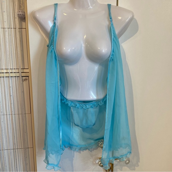 La Senza 2 Piece Baby Blue Sheer Chemise Sleep Shirt Cami Set Size S NWT - Picture 7 of 16